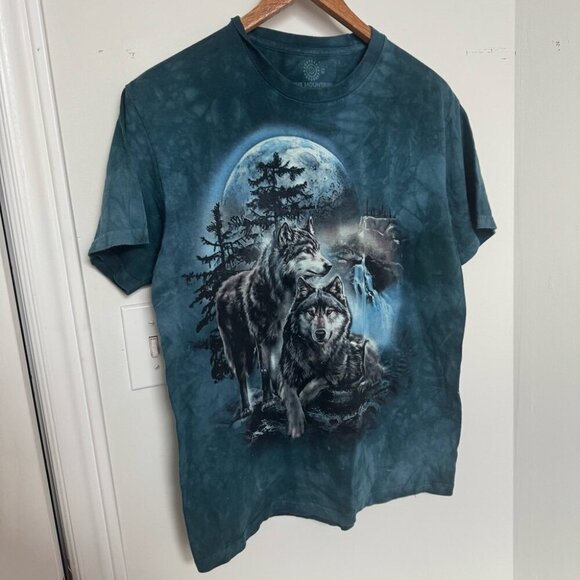 The mountain Blue Graphic Wolf T-Shirt moon //granola hippie M - Picture 3 of 7